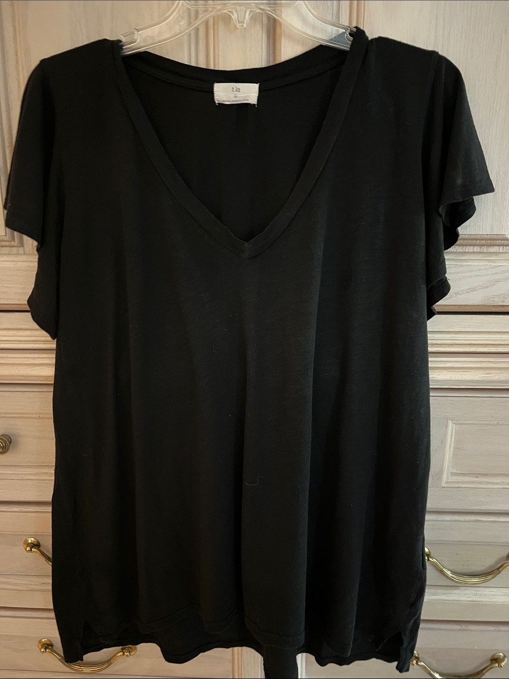 T.La Black V-Neck Short Sleeve Tee